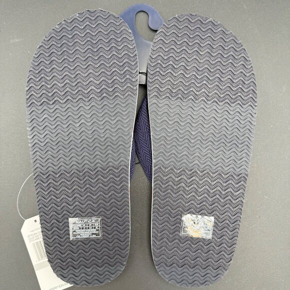 Nautica Mens Eccen Flip Flops Size 9 Navy Blue Red White Striped Sandals - Picture 3 of 5